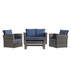 Ensemble de mobilier de patio en résine tressée 4 pièces, canapé d'angle extérieur en rotin avec table basse en verre trempé et coussins