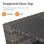 Ensemble de mobilier de patio en résine tressée 4 pièces, canapé d'angle extérieur en rotin avec table basse en verre trempé et coussins