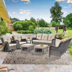 Ensemble de mobilier de jardin 7 pièces avec fauteuil à bascule pivotant