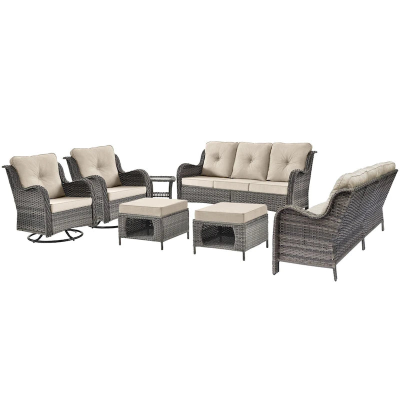 Ensemble de mobilier de jardin 7 pièces avec fauteuil à bascule pivotant