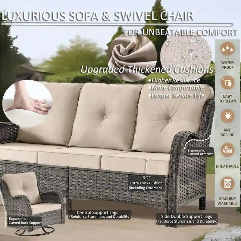 Ensemble de mobilier de jardin 7 pièces avec fauteuil à bascule pivotant