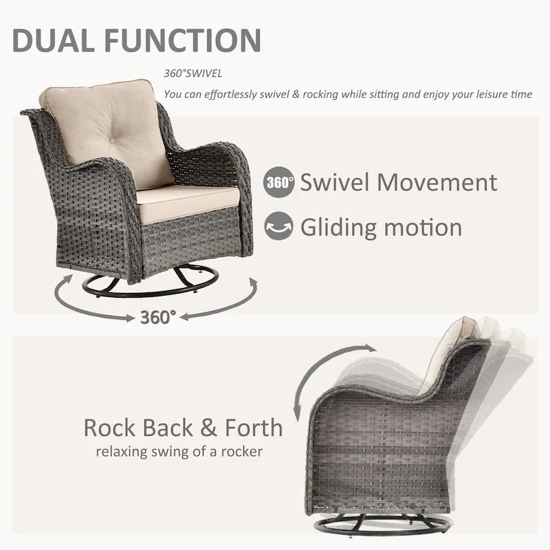 Ensemble de mobilier de jardin 7 pièces avec fauteuil à bascule pivotant