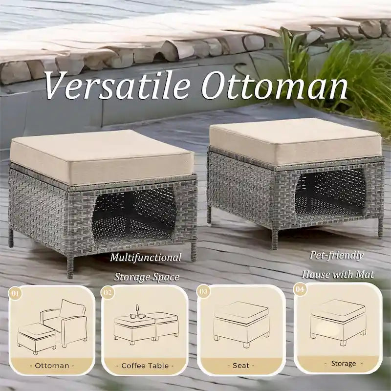 Ensemble de mobilier de jardin 7 pièces avec fauteuil à bascule pivotant