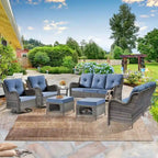 Ensemble de mobilier de jardin 7 pièces avec fauteuil à bascule pivotant