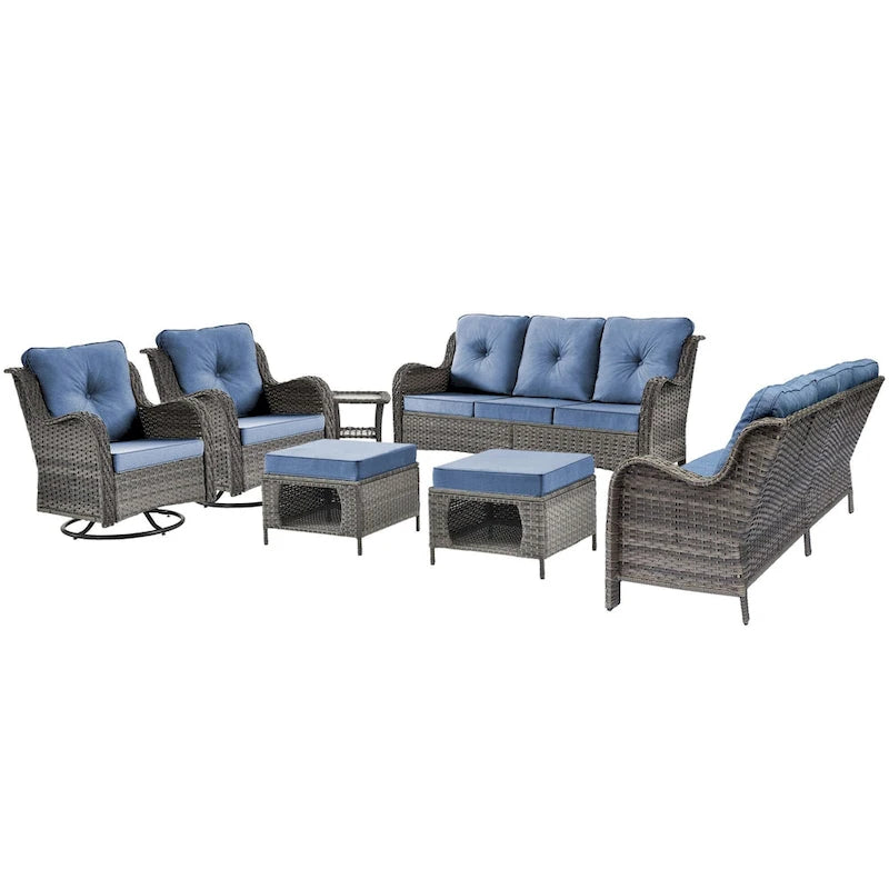 Ensemble de mobilier de jardin 7 pièces avec fauteuil à bascule pivotant