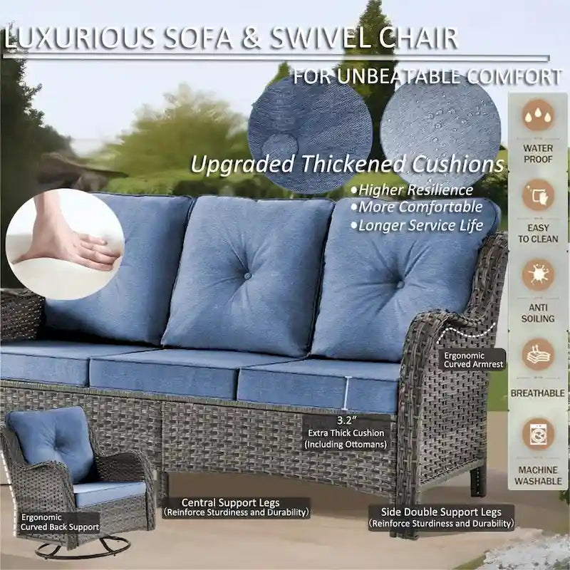 Ensemble de mobilier de jardin 7 pièces avec fauteuil à bascule pivotant