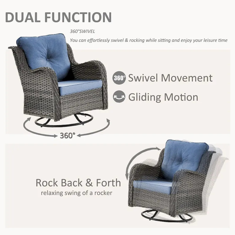 Ensemble de mobilier de jardin 7 pièces avec fauteuil à bascule pivotant
