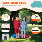 Balançoire ronde pour enfants, avec sangles de suspension et cordes multibrins réglables, idéale pour les activités de plein air.
