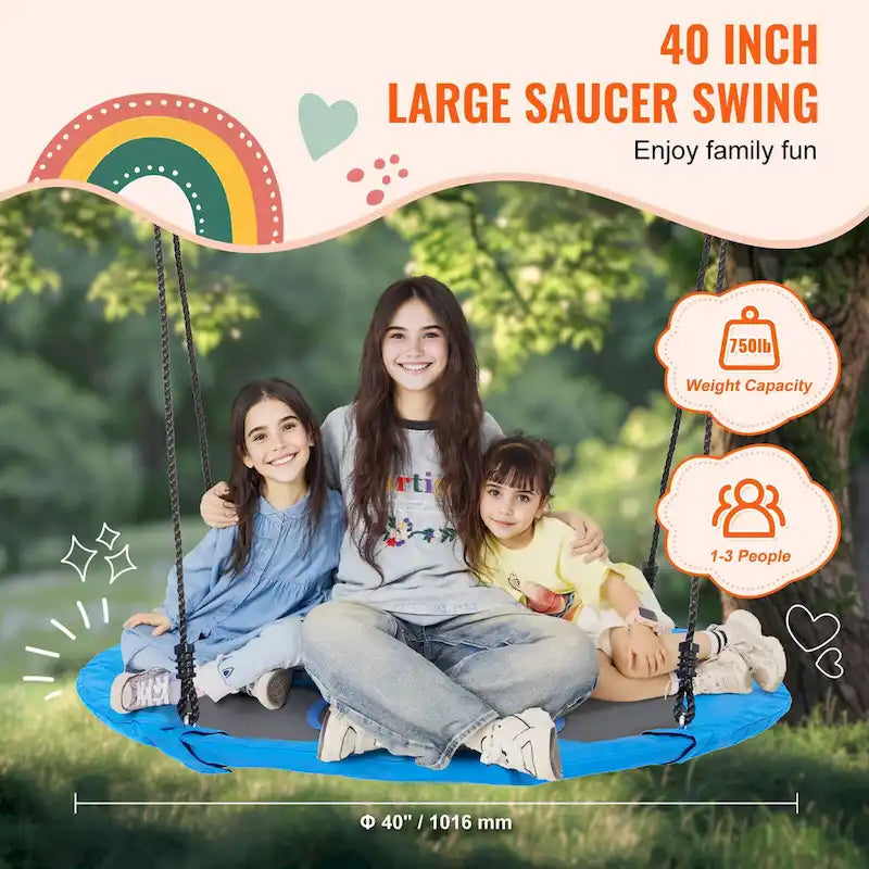 Balançoire ronde pour enfants, avec sangles de suspension et cordes multibrins réglables, idéale pour les activités de plein air.