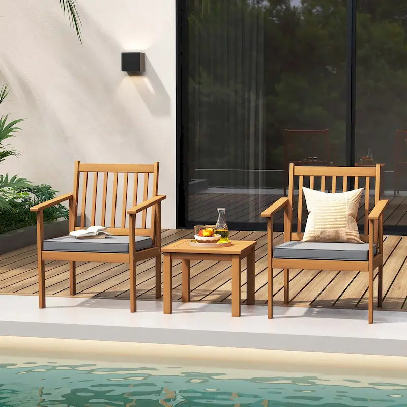 Ensemble de mobilier de jardin Costway 3 pièces en bois d'acacia : chaises et table basse - Voir les détails