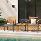 Ensemble de mobilier de jardin Costway 3 pièces en bois d'acacia : chaises et table basse - Voir les détails
