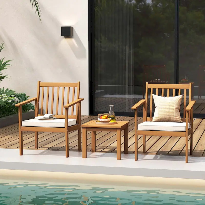 Ensemble de mobilier de jardin Costway 3 pièces en bois d'acacia : chaises et table basse - Voir les détails