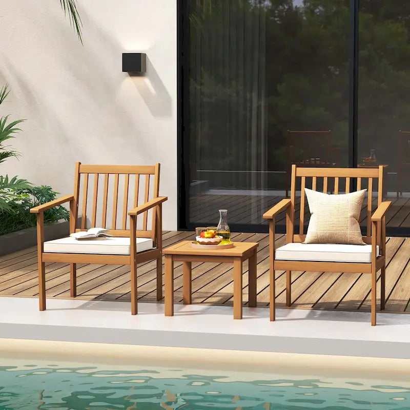 Ensemble de mobilier de jardin Costway 3 pièces en bois d'acacia : chaises et table basse - Voir les détails