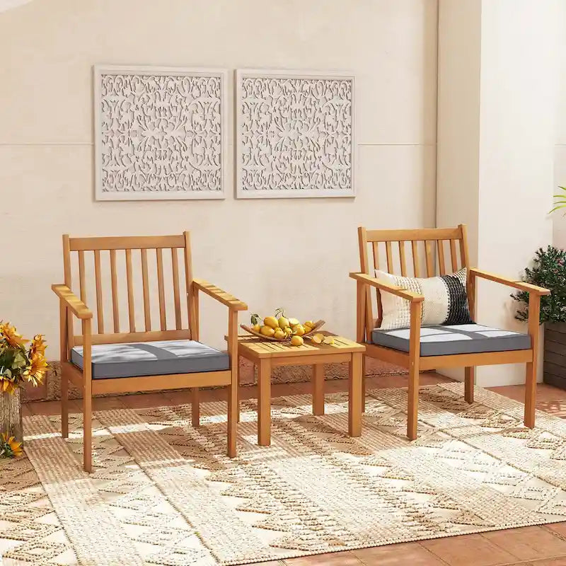 Ensemble de mobilier de jardin Costway 3 pièces en bois d'acacia : chaises et table basse - Voir les détails
