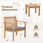 Ensemble de mobilier de jardin Costway 3 pièces en bois d'acacia : chaises et table basse - Voir les détails