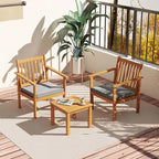 Ensemble de mobilier de jardin Costway 3 pièces en bois d'acacia : chaises et table basse - Voir les détails