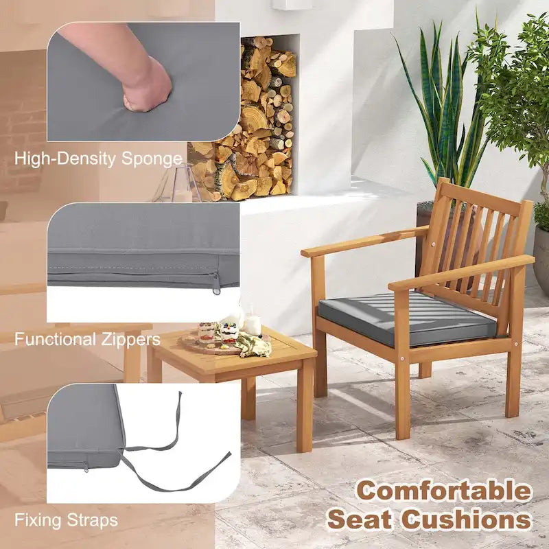 Ensemble de mobilier de jardin Costway 3 pièces en bois d'acacia : chaises et table basse - Voir les détails