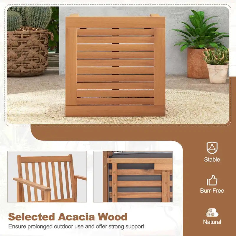 Ensemble de mobilier de jardin Costway 3 pièces en bois d'acacia : chaises et table basse - Voir les détails