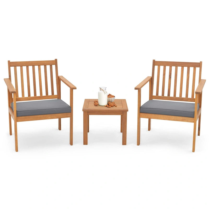 Ensemble de mobilier de jardin Costway 3 pièces en bois d'acacia : chaises et table basse - Voir les détails