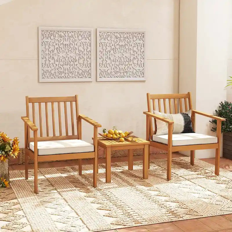 Ensemble de mobilier de jardin Costway 3 pièces en bois d'acacia : chaises et table basse - Voir les détails