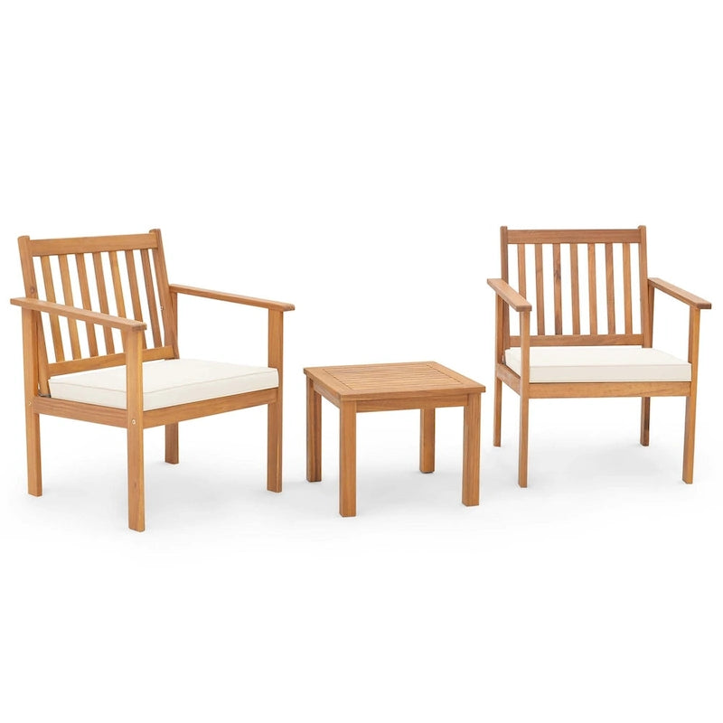Ensemble de mobilier de jardin Costway 3 pièces en bois d'acacia : chaises et table basse - Voir les détails