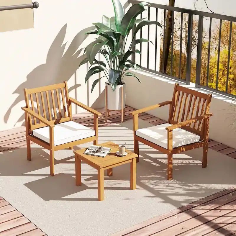 Ensemble de mobilier de jardin Costway 3 pièces en bois d'acacia : chaises et table basse - Voir les détails