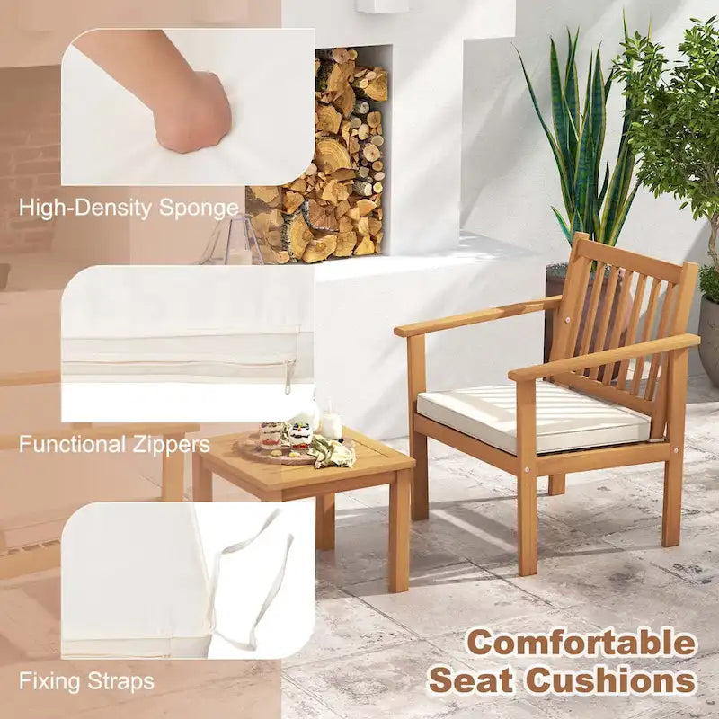 Ensemble de mobilier de jardin Costway 3 pièces en bois d'acacia : chaises et table basse - Voir les détails