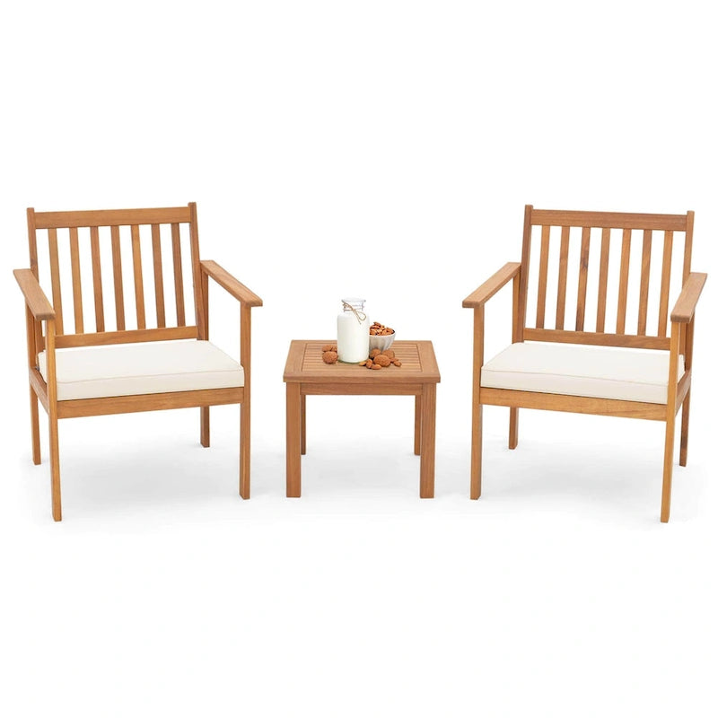 Ensemble de mobilier de jardin Costway 3 pièces en bois d'acacia : chaises et table basse - Voir les détails