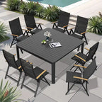 Table de salle à manger d'extérieur 9 pièces, table extensible en aluminium avec chaises pliantes.