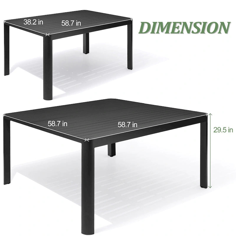 Table de salle à manger d'extérieur 9 pièces, table extensible en aluminium avec chaises pliantes.
