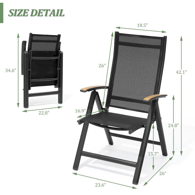 Table de salle à manger d'extérieur 9 pièces, table extensible en aluminium avec chaises pliantes.