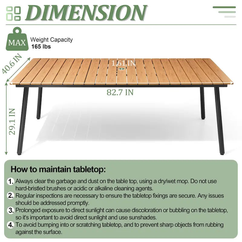Table de salle à manger rectangulaire d'extérieur en aluminium 7 pièces avec chaises empilables