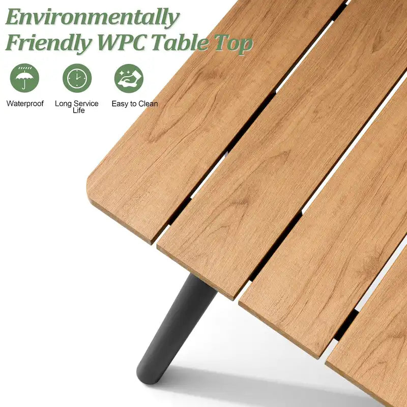 Table de salle à manger rectangulaire d'extérieur en aluminium 7 pièces avec chaises empilables