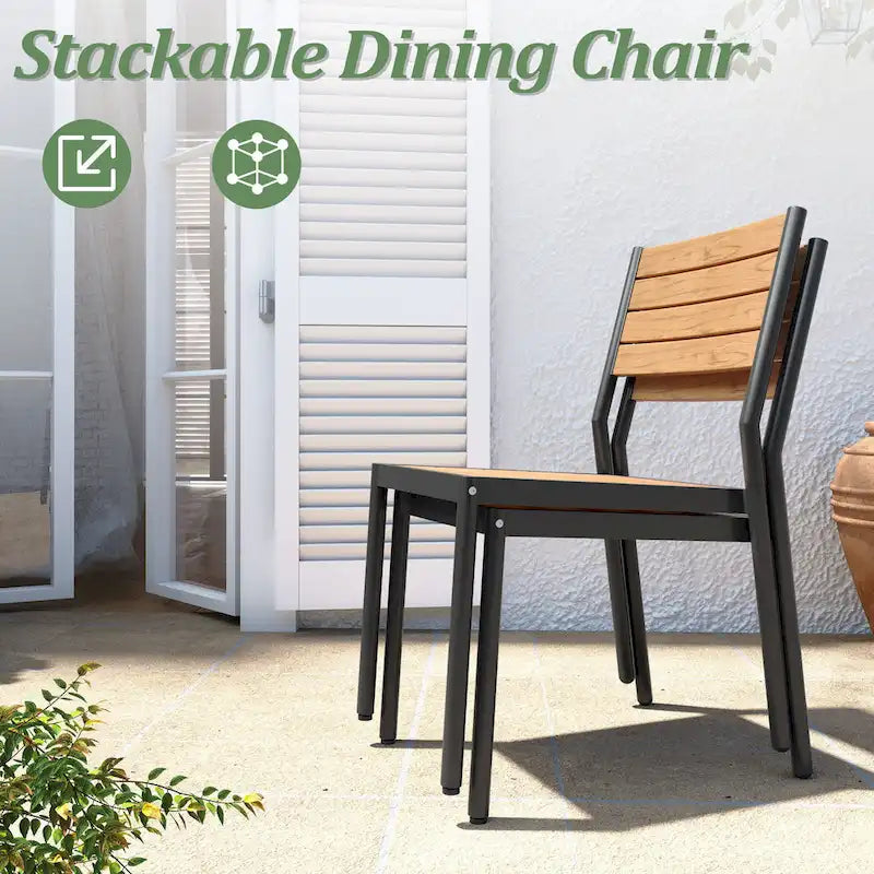 Table de salle à manger rectangulaire d'extérieur en aluminium 7 pièces avec chaises empilables
