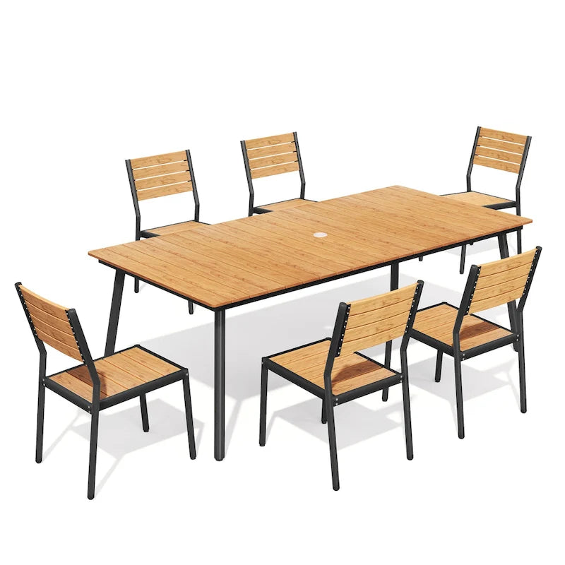 Table de salle à manger rectangulaire d'extérieur en aluminium 7 pièces avec chaises empilables