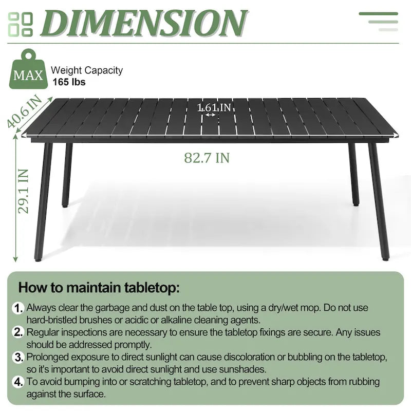 Table de salle à manger rectangulaire d'extérieur en aluminium 7 pièces avec chaises empilables