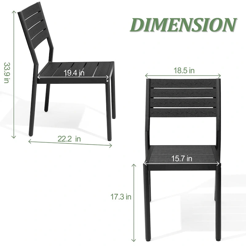Table de salle à manger rectangulaire d'extérieur en aluminium 7 pièces avec chaises empilables