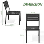 Table de salle à manger rectangulaire d'extérieur en aluminium 7 pièces avec chaises empilables