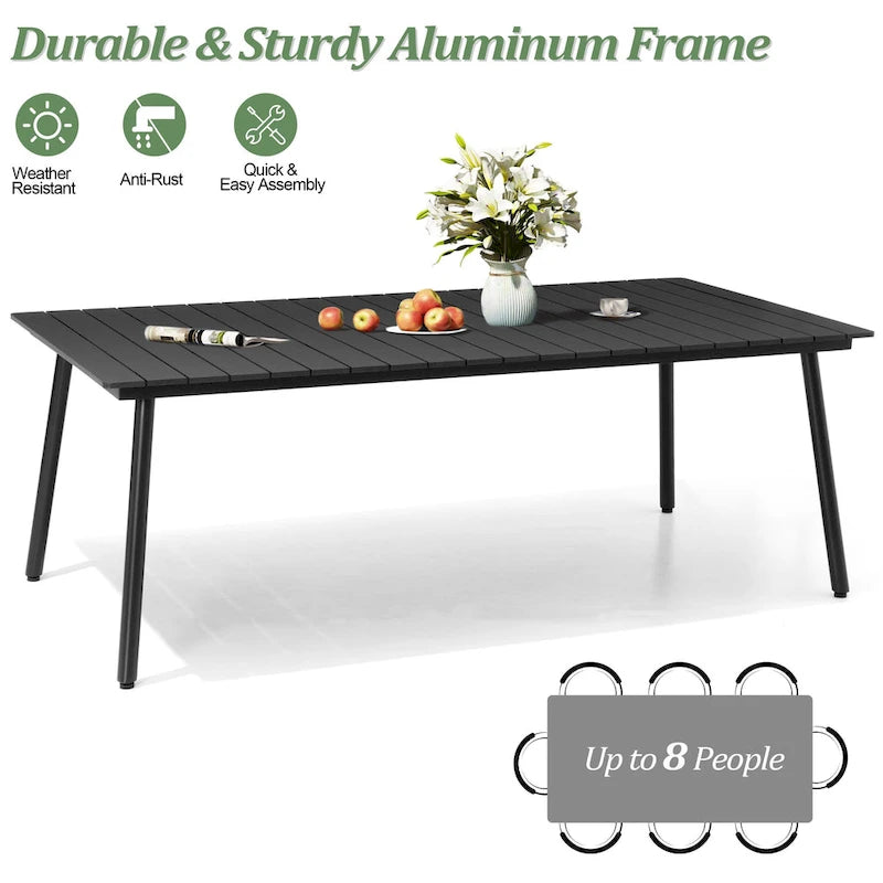 Table de salle à manger rectangulaire d'extérieur en aluminium 7 pièces avec chaises empilables