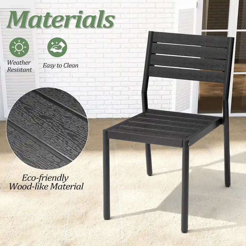 Table de salle à manger rectangulaire d'extérieur en aluminium 7 pièces avec chaises empilables