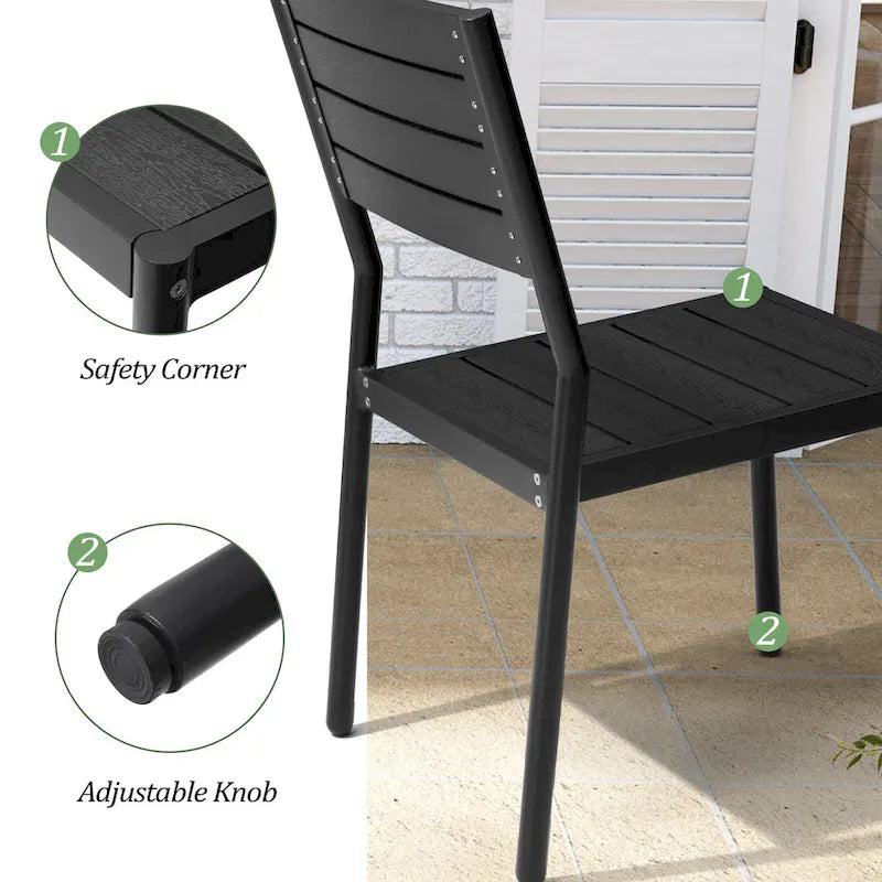 Table de salle à manger rectangulaire d'extérieur en aluminium 7 pièces avec chaises empilables