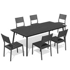 Table de salle à manger rectangulaire d'extérieur en aluminium 7 pièces avec chaises empilables