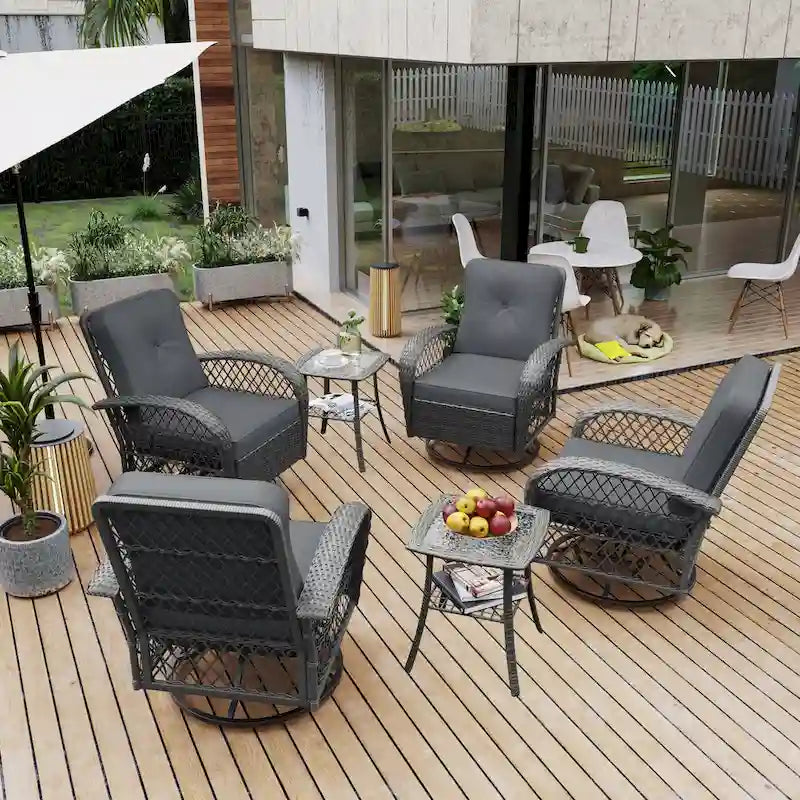Ensemble de 6 pièces UPHA pour patio extérieur en osier pivotant avec table d'appoint et coussins