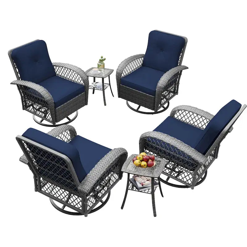 Ensemble de 6 pièces UPHA pour patio extérieur en osier pivotant avec table d'appoint et coussins