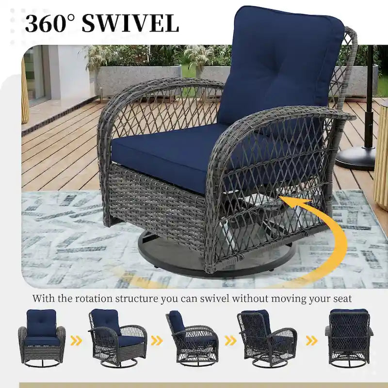 Ensemble de 6 pièces UPHA pour patio extérieur en osier pivotant avec table d'appoint et coussins