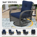 Ensemble de 6 pièces UPHA pour patio extérieur en osier pivotant avec table d'appoint et coussins