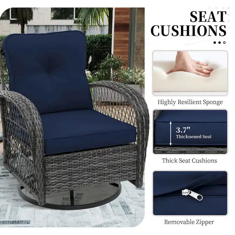 Ensemble de 6 pièces UPHA pour patio extérieur en osier pivotant avec table d'appoint et coussins