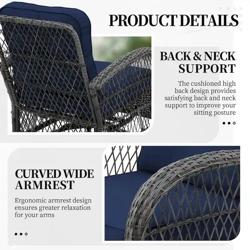 Ensemble de 6 pièces UPHA pour patio extérieur en osier pivotant avec table d'appoint et coussins