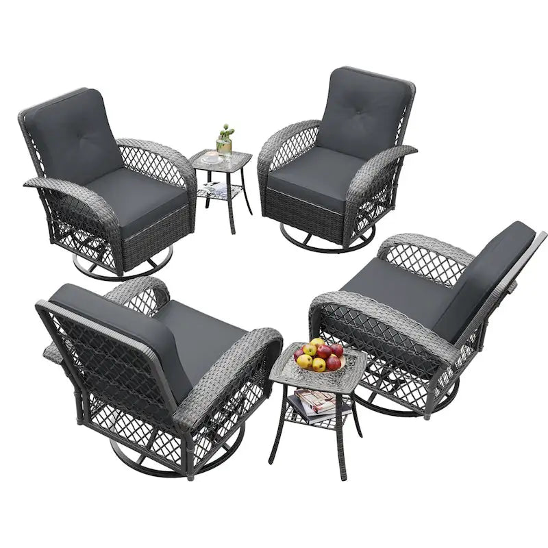Ensemble de 6 pièces UPHA pour patio extérieur en osier pivotant avec table d'appoint et coussins