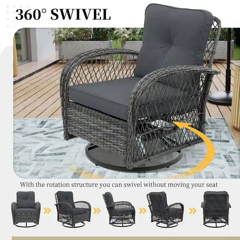 Ensemble de 6 pièces UPHA pour patio extérieur en osier pivotant avec table d'appoint et coussins